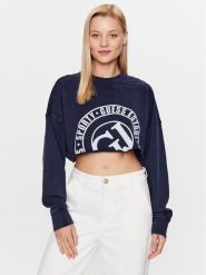 Guess Bluza Washed V3YQ13 K68I0 Granatowy Regular Fit. Niebieskie bluzy damskie Guess, s, z aplikacjami, z bawełny, bez ramiączek, bez kaptura. Za 189.99 zł.