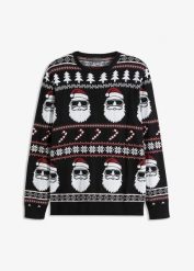 Sweter w norweski wzór, z bawełny z recyklingu. Czarne swetry męskie bonprix, m, z aplikacjami, z bawełny, bez kołnierzyka, bez ramiączek. Za 109.99 zł.