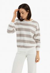 Bluza w paski B-MAGNE. Brązowe bluzy damskie Volcano, l, bez wzorów, z jeansu, eleganckie, bez ramiączek, bez kaptura. Za 159.99 zł.