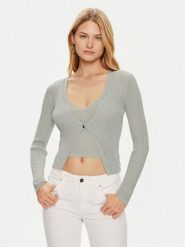 Guess Sweter W4YR37 Z3G32 Zielony Regular Fit. Zielone swetry nierozpinane damskie Guess, l, z aplikacjami, z wiskozy, bez kołnierzyka, bez ramiączek. W wyprzedaży za 219.99 zł.