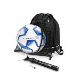 Zestaw piłkarski Yakimasport plecak z siatką + piłka nożna r.5 + pompka. Niebieskie plecaki męskie YAKIMASPORT, bez wzorów, sportowe. Za 99.99 zł.