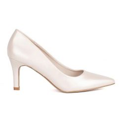 Klasyczne eleganckie perłowe czółenka na szpilce beżowy. Brązowe czółenka damskie bez wzorów, eleganckie, bez obcasa, na szpilce, bez zapięcia. Za 181.89 zł.