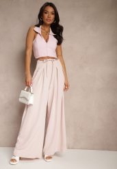 Różowe Szerokie Spodnie High Waist Zapinane na Suwak z Wiązaniem w Talii Vikonnia. Czerwone spodnie materiałowe damskie Renee, bez wzorów, z jeansu, eleganckie, z podwyższonym stanem. Za 59.99 zł.
