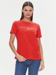 Tommy Hilfiger T-Shirt Logo WW0WW40276 Pomarańczowy Regular Fit. Brązowe t-shirty damskie Tommy Hilfiger, xs, bez wzorów, z bawełny, bez kołnierzyka, bez ramiączek. Za 114.99 zł.