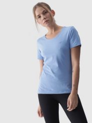 4F T-shirt slim gładki damski - niebieski M. Niebieskie t-shirty damskie 4F, m, bez wzorów, z bawełny, sportowe, bez kołnierzyka, bez ramiączek. Za 29.99 zł.