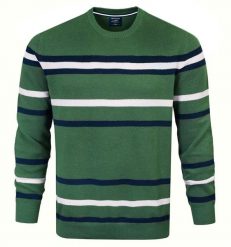 Sweter z Dzianiny Bawełnianej - w Paski - Pako Jeans - Zielony. Zielone swetry męskie Pako Jeans, l, bez wzorów, z bawełny, eleganckie, bez kołnierzyka, bez ramiączek. Za 169.00 zł.