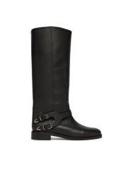 PINKO Oficerki Cheval 02 SD0635P001 Czarny. Czarne kozaki damskie Pinko, bez wzorów, ze skóry, bez obcasa, na płaskiej podeszwie, bez zapięcia. Za 1,829.00 zł.