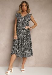 Czarna Rozkloszowana Sukienka z Bawełny z Dekoltem w Serek Zdobiona Falbanami Iffilara. Czarne sukienki damskie Renee, na co dzień, l, z aplikacjami, z bawełny, klasyczne, bez kołnierzyka, bez ramiączek, midi, rozkloszowane. Za 39.99 zł.