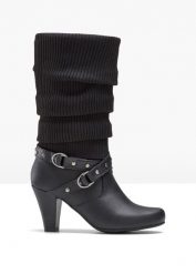 Kozaki. Czarne kozaki damskie bonprix, bez wzorów, bez obcasa, na obcasie, bez zapięcia. Za 189.99 zł.