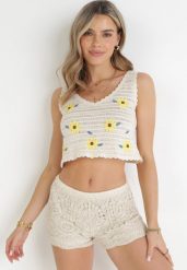 Beżowy Bawełniany Top z Haftowanymi Kwiatami Reilyn. Brązowe topy damskie Born2be, s, bez wzorów, z bawełny, bez kołnierzyka, bez ramiączek. Za 79.99 zł.