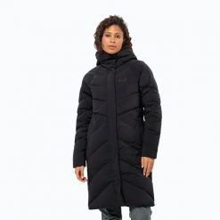 Płaszcz puchowy damski Jack Wolfskin Marienplatz Coat. Czarne płaszcze damskie Jack Wolfskin, l, bez wzorów, z elastanu, bez kołnierzyka, bez kaptura. Za 1,549.00 zł.