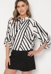Biała Koszula z Bawełną i Geometrycznym Wzorem Tiarine. Białe koszule damskie Born2be, l, bez wzorów, z bawełny, klasyczne, bez kołnierzyka, bez ramiączek. Za 54.99 zł.