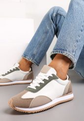 Brązowe Sneakersy z Ozdobnymi Wstawkami Fania. Brązowe obuwie sportowe damskie Renee, bez wzorów, bez zapięcia. Za 74.99 zł.