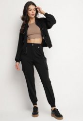Czarny Komplet Dresowy w Stylu Cargo Spodnie i Bluza z Imitacją Kieszeni Ivelhiris. Czarne bluzy damskie Born2be, l, bez wzorów, z dresówki, bez ramiączek, bez kaptura. Za 139.99 zł.