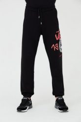 JUST CAVALLI Czarne spodnie z nadrukiem R 1998 Dripp. Czarne spodnie sportowe męskie Just Cavalli, m, bez wzorów, z dresówki. W wyprzedaży za 619.99 zł.