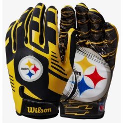Wilson Youth NFL Stretch Fit Gloves Team Pittsburgh Steelers. Czarne rękawiczki damskie Wilson, bez wzorów. W wyprzedaży za 117.40 zł.