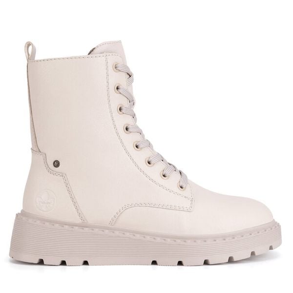 Trzewiki Rieker. Brązowe botki damskie Rieker, bez wzorów, bez obcasa, na płaskiej podeszwie, bez zapięcia. Za 343.00 zł.