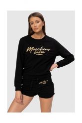 MOSCHINO Czarna bluza ze złotym logo. Czarne bluzy damskie MOSCHINO, s, z aplikacjami, z bawełny, bez ramiączek, bez kaptura. W wyprzedaży za 469.99 zł.