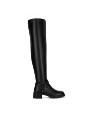 Nine West Kozaki HY96158-15 Czarny. Czarne kozaki damskie Nine West, bez wzorów, z materiału, bez obcasa, na słupku, bez zapięcia. Za 299.99 zł.