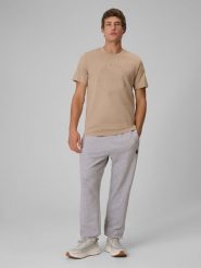 4F T-shirt regular z nadrukiem męski - beżowy XL. Brązowe t-shirty męskie 4F, m, bez wzorów, z bawełny, bez kołnierzyka, bez ramiączek. Za 69.99 zł.