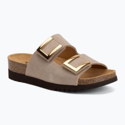 Klapki damskie Scholl Montery 2 Straps Ad Med. Brązowe klapki damskie Scholl, bez wzorów, z materiału, eleganckie, bez obcasa, bez zapięcia. Za 349.99 zł.