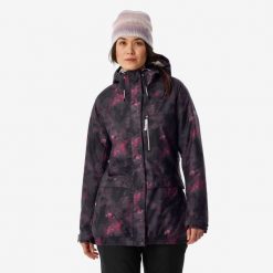 Kurtka snowboardowa damska Dreamscape SNB 100. Kurtki sportowe damskie DREAMSCAPE, na zimę, m, bez wzorów, z materiału, bez ramiączek, bez kaptura, narciarskie. Za 299.99 zł.