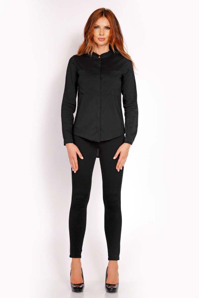 Czarna Koszula z Niską Stójką. Czarne koszule damskie Lou-Lou, l, bez wzorów, z bawełny, bez kołnierzyka, bez ramiączek. Za 129.00 zł.