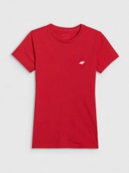 4F T-shirt slim gładki damski - czerwony XXL. Czerwone t-shirty damskie 4F, xxl, bez wzorów, z bawełny, klasyczne, bez kołnierzyka, bez ramiączek. Za 39.99 zł.