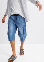 Długie bermudy dżinsowe Relaxed Fit. Niebieskie jeansy męskie bonprix, z jeansu, długie. Za 139.99 zł.