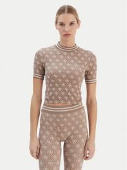 Guess T-Shirt V5BP07 K2000 Brązowy Slim Fit. Brązowe t-shirty damskie Guess, l, z aplikacjami, z syntetyku, bez kołnierzyka, bez ramiączek. Za 149.99 zł.