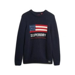 Sweter z dzianiny Superdry Vintage Athletic. Niebieskie swetry męskie Superdry, na zimę, m, bez wzorów, z dzianiny, vintage, bez kołnierzyka, bez ramiączek. Za 407.00 zł.