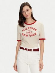 Tommy Hilfiger T-Shirt Varsity Ringer WW0WW42585 Beżowy Regular Fit. Brązowe t-shirty damskie Tommy Hilfiger, xs, bez wzorów, z wiskozy, bez kołnierzyka, bez ramiączek. Za 179.99 zł.