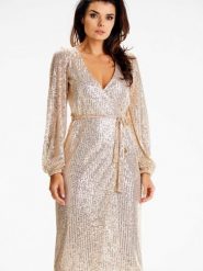 Sukienka Model A632 Beige - awama. Brązowe sukienki damskie Awama, na imprezę, l, bez wzorów, z elastanu, bez kołnierzyka, plus size, bez ramiączek, dopasowane. Za 637.56 zł.