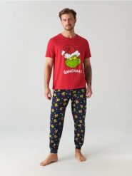 Piżama Grinch - czerwony. Czerwone piżamy męskie Sinsay, l, bez wzorów, z bawełny, bez kołnierzyka, bez ramiączek. Za 59.99 zł.
