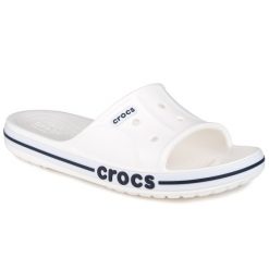 Klapki męskie basenowe Crocs BAYABAND SLIDE. Białe klapki męskie Crocs, bez wzorów, bez zapięcia. Za 109.00 zł.