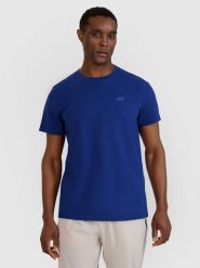 4F T-shirt regular gładki męski - granatowy XXL. Niebieskie t-shirty męskie 4F, m, bez wzorów, z bawełny, bez kołnierzyka, bez ramiączek. Za 49.99 zł.