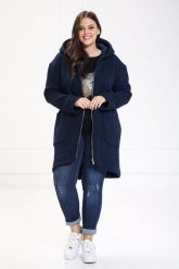 Ciepły płaszcz bluza Zita w granatowym kolorze duże rozmiary XXL OVERSIZE. Bluzy damskie Moda Size Plus Iwanek, na wiosnę, m, bez wzorów, z bawełny, klasyczne, z asymetrycznym kołnierzem, bez kaptura. W wyprzedaży za 199.90 zł.