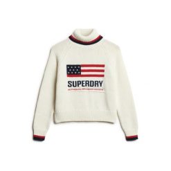 Damski sweter z golfem Superdry Americana. Białe swetry nierozpinane damskie Superdry, na jesień, m, bez wzorów, z bawełny, eleganckie, bez kołnierzyka, bez ramiączek. Za 419.45 zł.