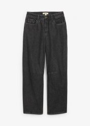 Jeansy typu barrel, mid waist. Niebieskie jeansy damskie bonprix, bez wzorów, z jeansu. Za 159.99 zł.