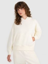 4F Bluza dresowa nierozpinana z kapturem damska - beżowa XS. Brązowe bluzy damskie 4F, uniwersalny, bez wzorów, z bawełny, klasyczne, bez ramiączek, z kapturem. Za 159.99 zł.