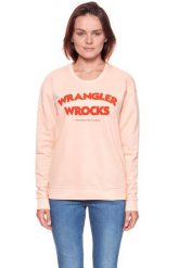 BLUZA WRANGLER DAMSKA WROCKS SWEAT PEACH PARFAIT W601OHYUD 112130375. Pomarańczowe bluzy damskie Wrangler, xs, z aplikacjami, bez ramiączek, bez kaptura. W wyprzedaży za 69.99 zł.
