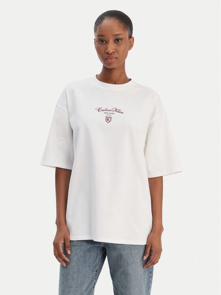 Calvin Klein Jeans T-Shirt LV047E232G Biały Relaxed Fit. Białe t-shirty damskie Calvin Klein Jeans, s, bez wzorów, z bawełny, bez kołnierzyka, bez ramiączek. Za 179.99 zł.