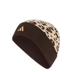 Czapka typu beanie z grafiką Leo. Białe czapki damskie Adidas, bez wzorów, z dzianiny, sportowe. Za 89.95 zł.