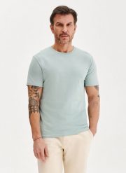 PAKO LORENTE – Bawełniany zielony t-shirt. Zielone t-shirty męskie Pako Lorente, m, bez wzorów, z bawełny, bez kołnierzyka, bez ramiączek. Za 49.99 zł.