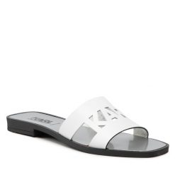 Klapki KARL LAGERFELD. Białe klapki damskie KARL LAGERFELD, bez wzorów, bez obcasa, bez zapięcia. Za 329.99 zł.