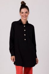 Nowoczesna Koszulowa Tunika - Czarna. Czarne tuniki damskie MOE, l, bez wzorów, z materiału, bez ramiączek. Za 296.90 zł.