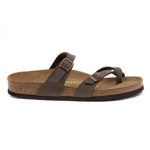 Klapki unisex Birkenstock 071061. Brązowe klapki damskie Birkenstock, na lato, bez wzorów, z materiału, bez obcasa, bez zapięcia. Za 673.00 zł.