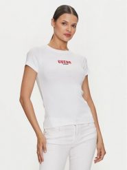 Guess Jeans T-Shirt W4YI64 KA0H1 Biały Slim Fit. Białe t-shirty damskie Guess Jeans, xl, z aplikacjami, z bawełny, bez kołnierzyka, bez ramiączek. Za 109.99 zł.