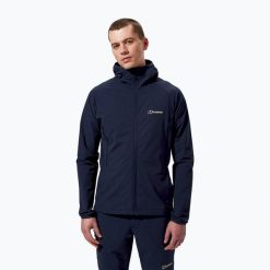 Kurtka softshell męska Berghaus Skelbo. Niebieskie kurtki męskie Berghaus, m, bez wzorów, z softshellu, sportowe, bez kaptura. Za 449.99 zł.