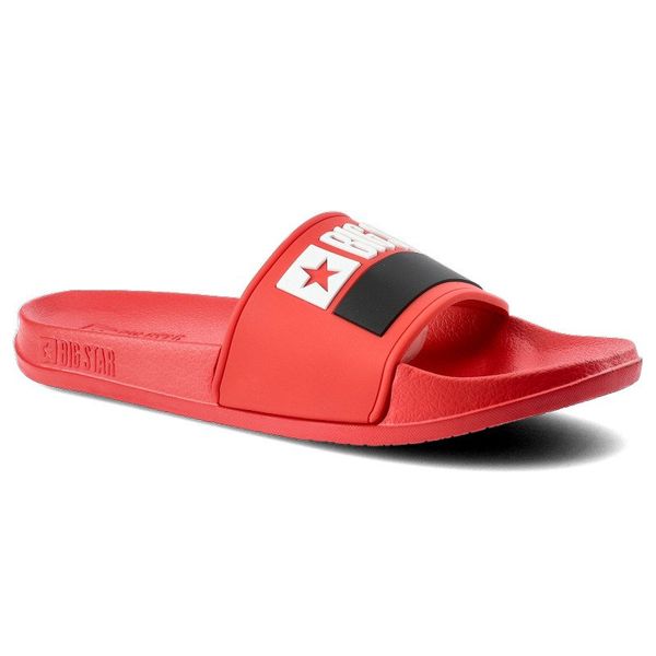 Klapki damskie Big Star, wykonane z materiału syntetycznego z szerokim paskiem na przodzie oraz płaską profilowaną podeszwą, czerwone, GG274A048. Czerwone klapki damskie BIG STAR, na lato, bez wzorów, z syntetyku, retro, bez obcasa, na płaskiej podeszwie, bez zapięcia. Za 42.99 zł.